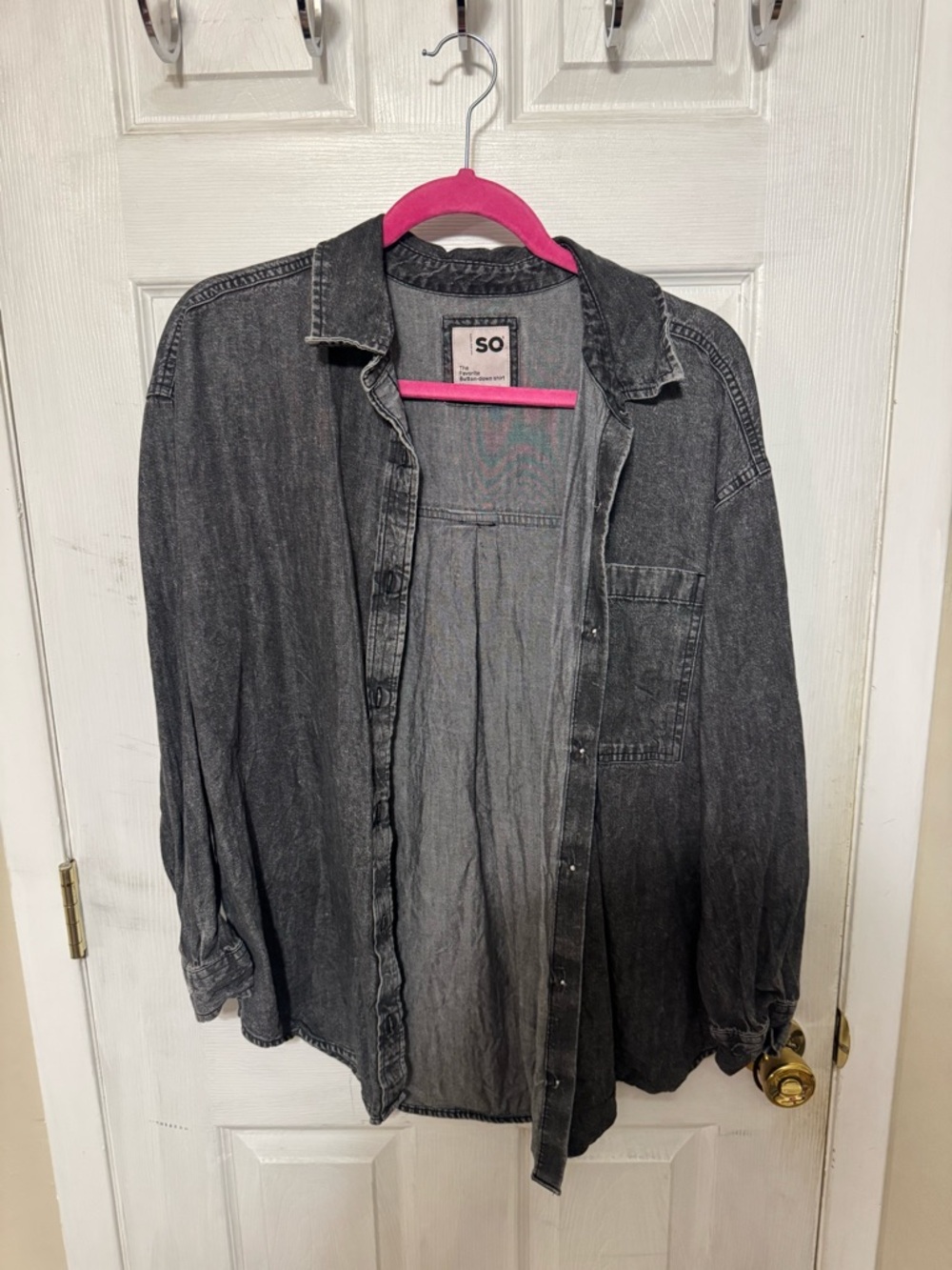 SO Washed Black Denim Button-Front Shirt